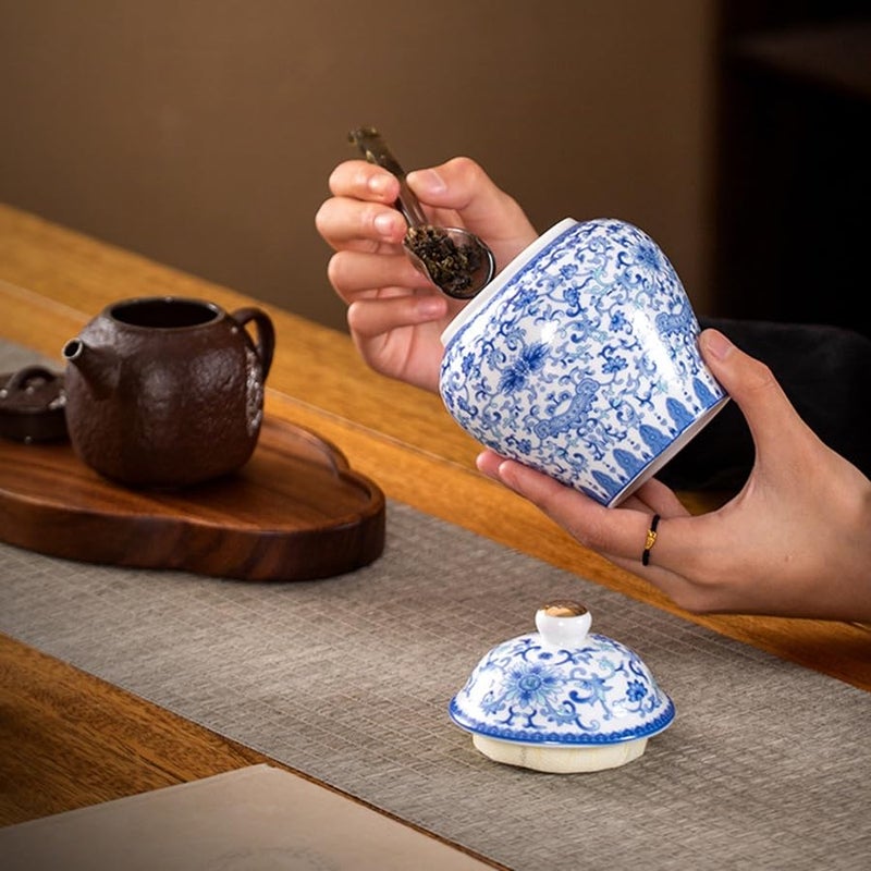 ZPGXLRZ 2 Pcs Chinoiserie Blue and White Porcelain Mini Ceramic Ginger Jars with Lid Ancient Chinese,Oriental Style,Decorative and Storage Jars - Image 5