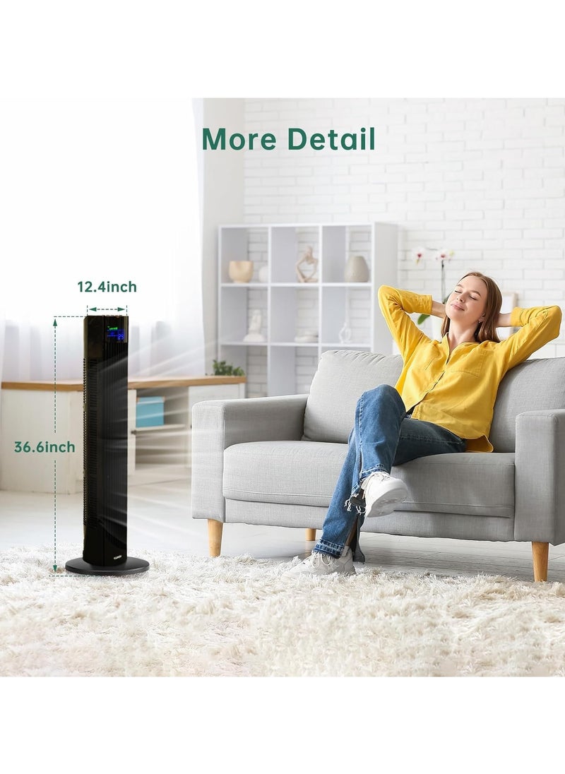 Tower Fan with Remote 90° Oscillation Bladeless Standing Fan 27ft/s High-Speed 34dB Quiet Floor Fan Pedestal Fans with 3 Speeds 3 Modes 12H Timer Temperature LED Display (White)