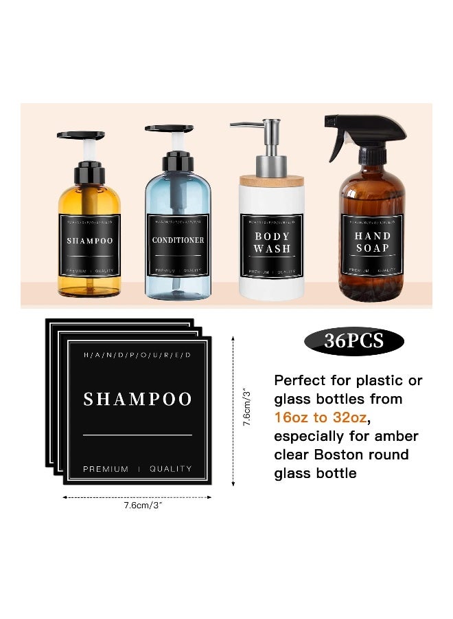 Generic 36PCS Waterproof Bottle Labels, Hand Soap Waterproof Label Stickers Durable Shampoo and Conditioner Bottle Labels Soap and Shampoo Waterproof Dispenser Tags for Glass or Plastic Bottles(Black) - Image 3