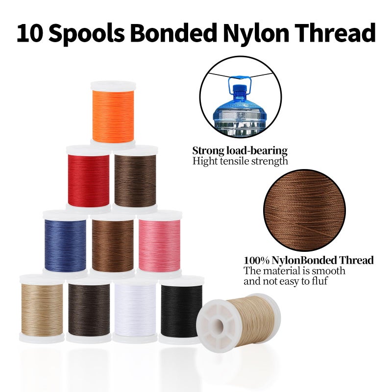 WAYASDCU 10 Spools Extra Strong Upholstery Thread, Bonded Nylon Thread Leather Threads for Sewing Machine for Sewing 10 Colors, 218 Yards Heavy Duty Threads for Machine, Home, Hand, Craft,DIY and Denim Leather - Image 3