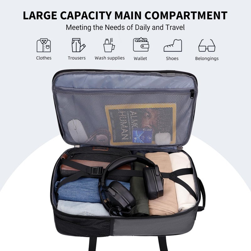 WITZMAN Carry On Travel Backpack for Men Large Convertible 45L Fit 17 Inch Laptop Backpack 3 in 1 Bag for Airline Approved(B688 Silvery Grey) - Image 3