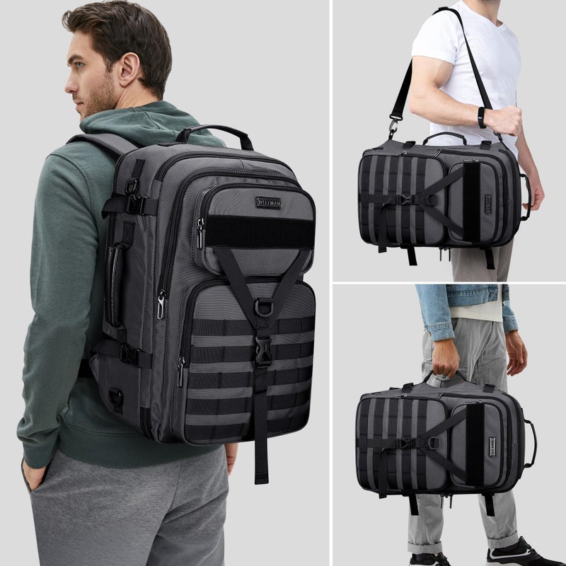 WITZMAN Carry On Travel Backpack for Men Large Convertible 45L Fit 17 Inch Laptop Backpack 3 in 1 Bag for Airline Approved(B688 Silvery Grey) - Image 2
