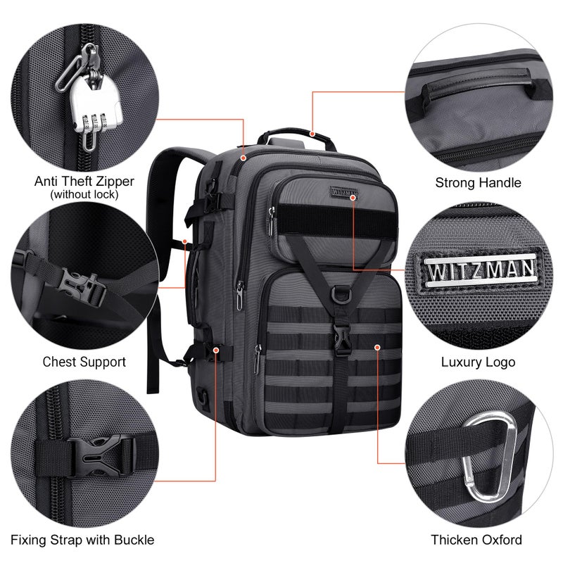 WITZMAN Carry On Travel Backpack for Men Large Convertible 45L Fit 17 Inch Laptop Backpack 3 in 1 Bag for Airline Approved(B688 Silvery Grey) - Image 5
