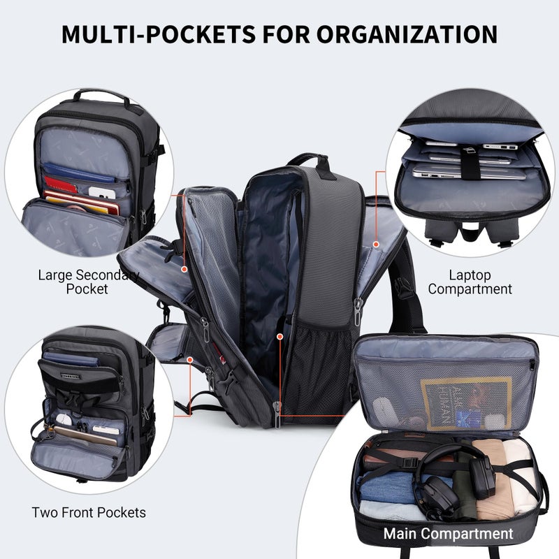 WITZMAN Carry On Travel Backpack for Men Large Convertible 45L Fit 17 Inch Laptop Backpack 3 in 1 Bag for Airline Approved(B688 Silvery Grey) - Image 4