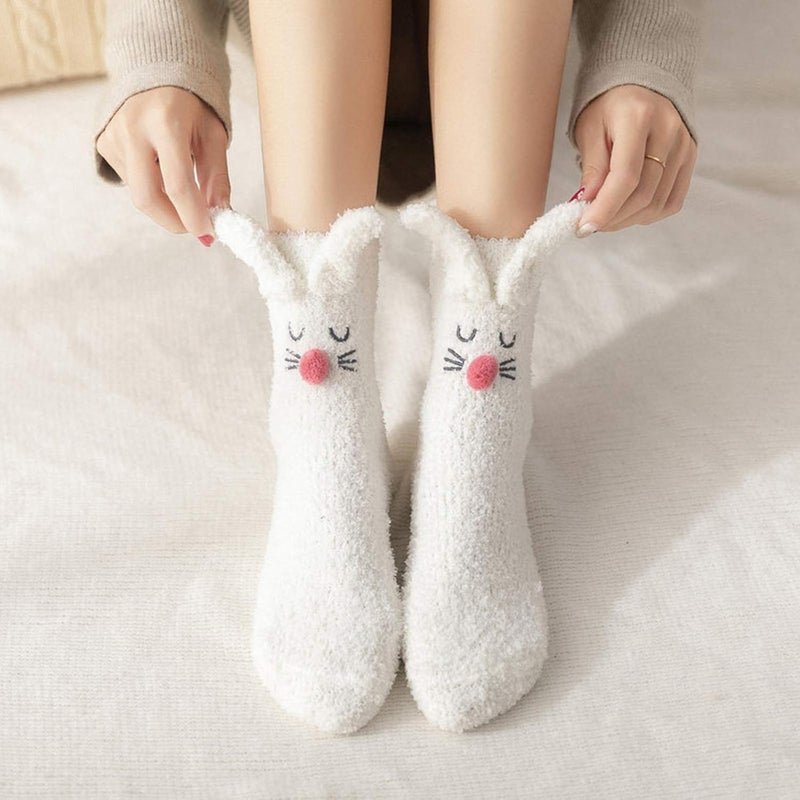 Winter Fluffy Socks Slipper Socks Home Socks Cartoon Embroidery 3D Rabbit Ears Thermal Socks Sleep Socks - Image 2