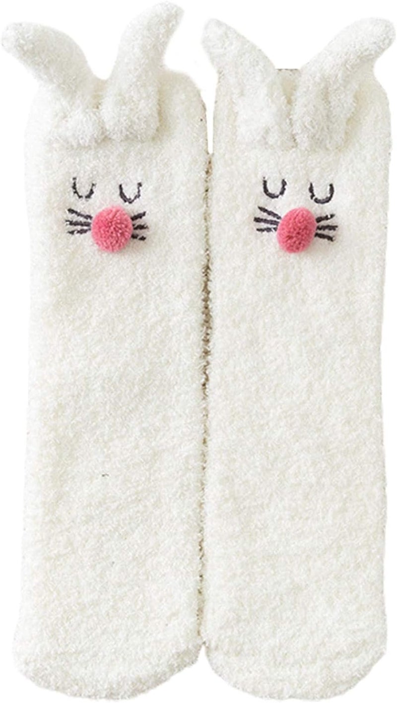 Winter Fluffy Socks Slipper Socks Home Socks Cartoon Embroidery 3D Rabbit Ears Thermal Socks Sleep Socks - Image 1