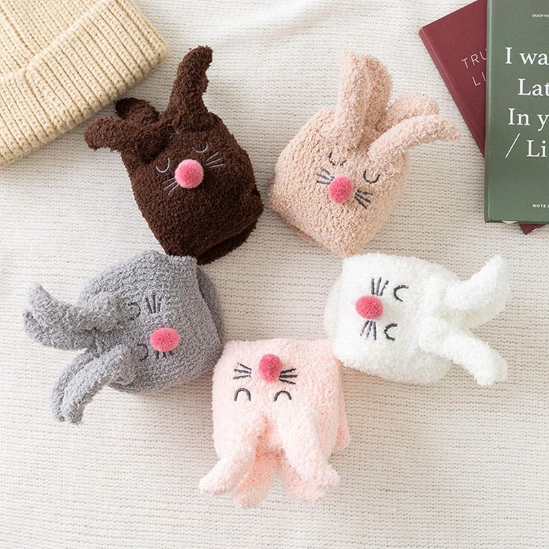 Winter Fluffy Socks Slipper Socks Home Socks Cartoon Embroidery 3D Rabbit Ears Thermal Socks Sleep Socks - Image 3