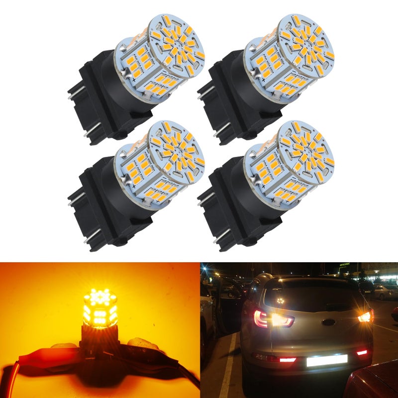 iFunyLED 4PCS 3157 LED Bulb Turn Signal Light 12V-24V Super Bright 3156 3056 3057 3047 4157 LED Replacement Light Kit Set for Car Tail Brake Turn Signal Blinker Lights - Amber Yellow - Image 1