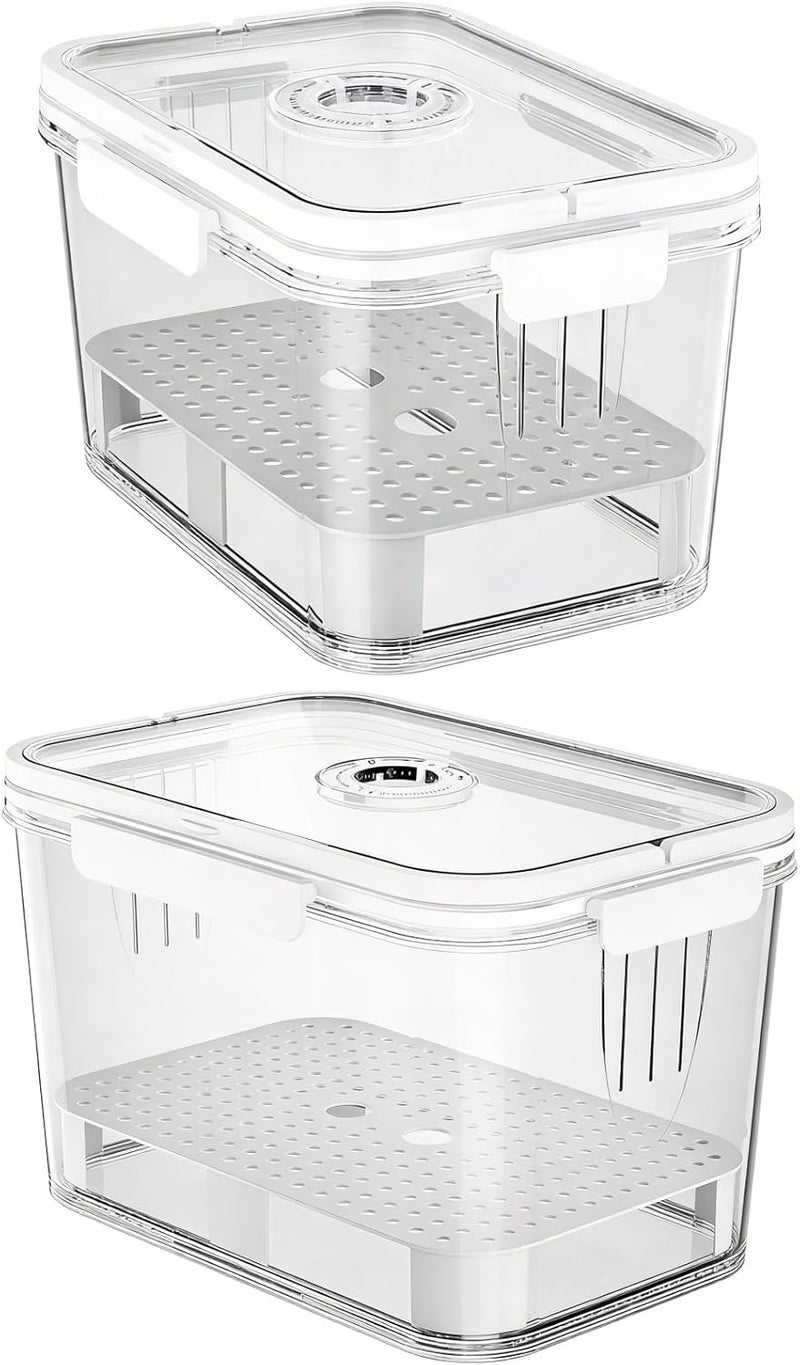 2 Pcs Plastic Bread Storage Box Set, Airtight Loaf Container for Kitchen Countertop, 5500Ml and 2300Ml with Handle, & Time Recording - Image 1
