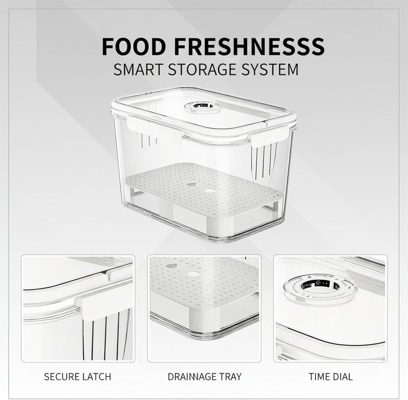 2 Pcs Plastic Bread Storage Box Set, Airtight Loaf Container for Kitchen Countertop, 5500Ml and 2300Ml with Handle, & Time Recording - Image 3