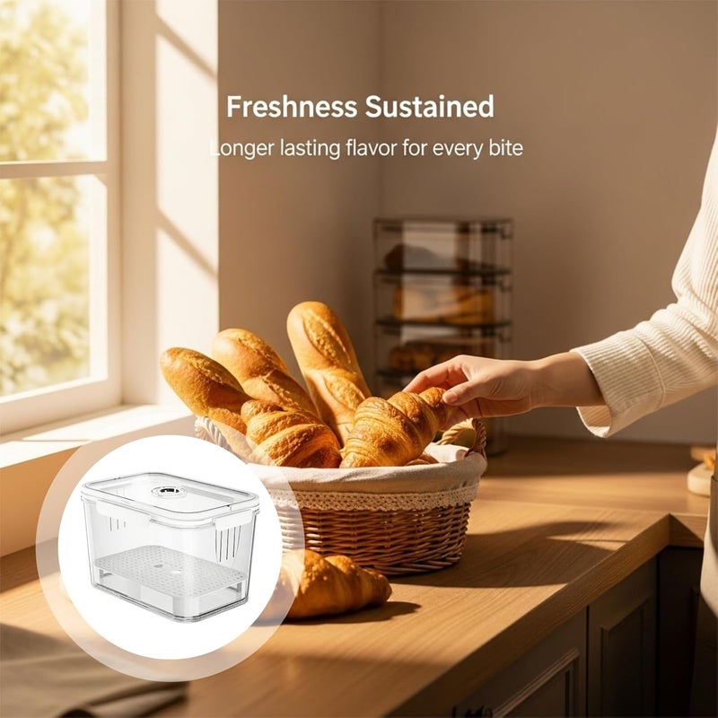 2 Pcs Plastic Bread Storage Box Set, Airtight Loaf Container for Kitchen Countertop, 5500Ml and 2300Ml with Handle, & Time Recording - Image 5