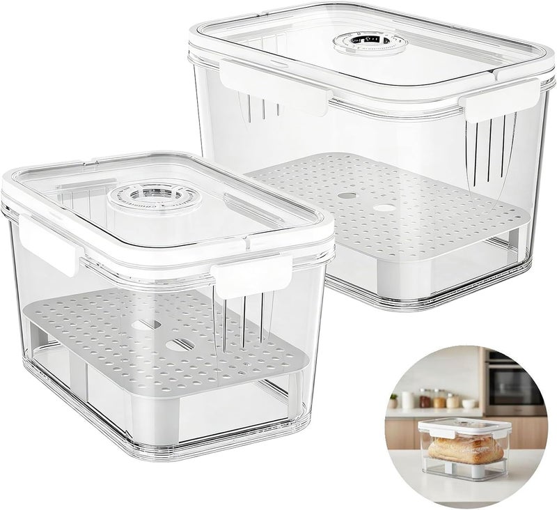 2 Pcs Plastic Bread Storage Box Set, Airtight Loaf Container for Kitchen Countertop, 5500Ml and 2300Ml with Handle, & Time Recording - Image 2