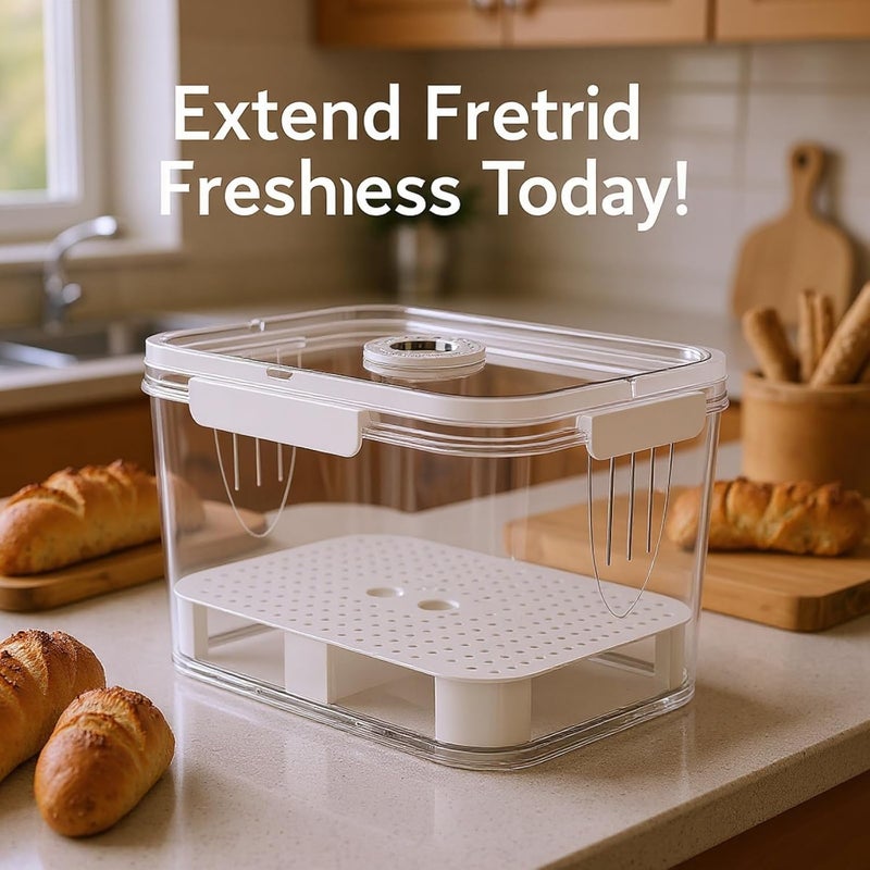 2 Pcs Plastic Bread Storage Box Set, Airtight Loaf Container for Kitchen Countertop, 5500Ml and 2300Ml with Handle, & Time Recording - Image 4