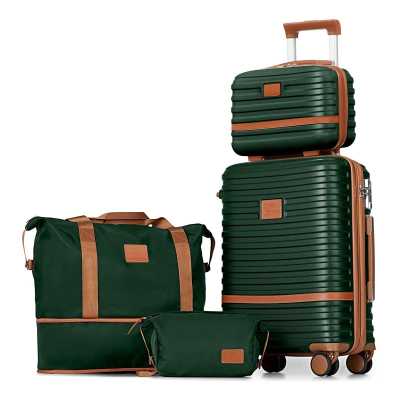 Joyway Carry On Luggage 20 Inch Expandable Suitcase with Spinner Wheel, 4 Piece Hard Shell Luggage Set with TSA Lock(Green brown) - Image 1