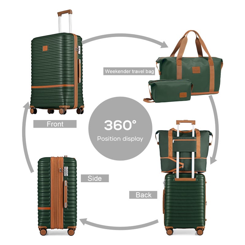 Joyway Carry On Luggage 20 Inch Expandable Suitcase with Spinner Wheel, 4 Piece Hard Shell Luggage Set with TSA Lock(Green brown) - Image 4