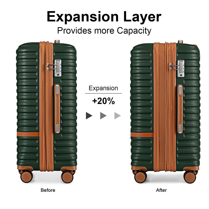 Joyway Carry On Luggage 20 Inch Expandable Suitcase with Spinner Wheel, 4 Piece Hard Shell Luggage Set with TSA Lock(Green brown) - Image 2