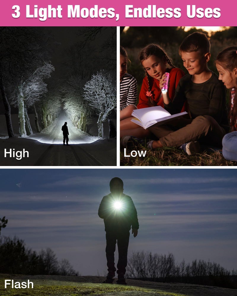 EverBrite Small Flashlight, Compact LED Flash Light with 3 Modes, 3 AAA Batteries Included, Water-Resistant Mini Flashlight for Home,Emergencies and Camping, Pink, 1 Pack - Image 5