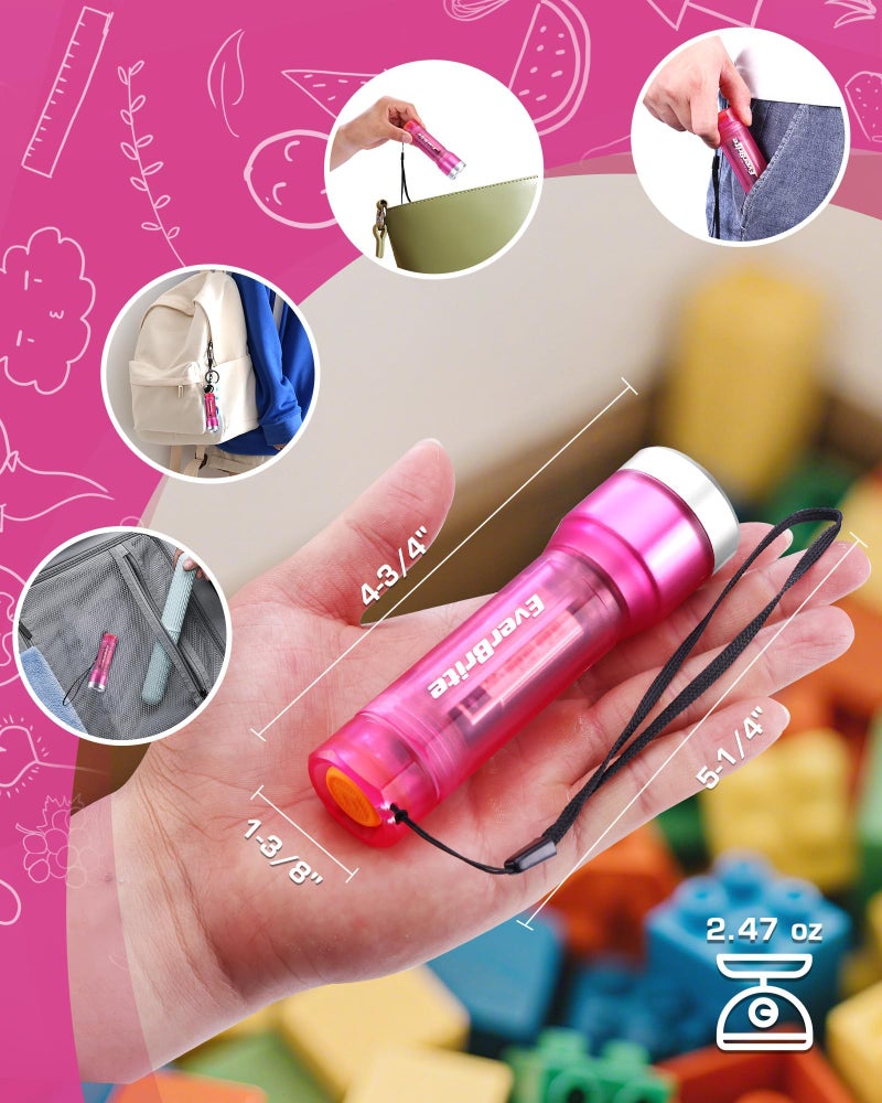 EverBrite Small Flashlight, Compact LED Flash Light with 3 Modes, 3 AAA Batteries Included, Water-Resistant Mini Flashlight for Home,Emergencies and Camping, Pink, 1 Pack - Image 2