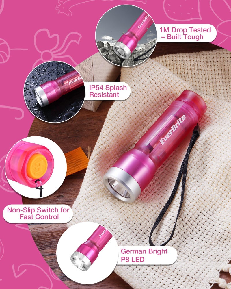 EverBrite Small Flashlight, Compact LED Flash Light with 3 Modes, 3 AAA Batteries Included, Water-Resistant Mini Flashlight for Home,Emergencies and Camping, Pink, 1 Pack - Image 4
