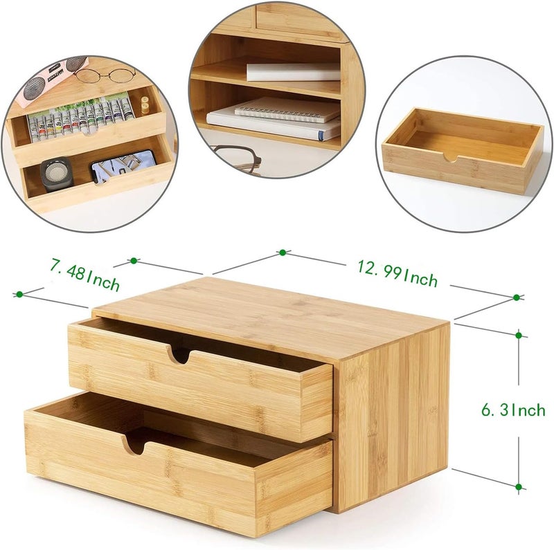Wisuce Bamboo Desk Drawer Organizer, 2 Drawer Desktop Organizer with Drawers Tabletop Storage Organization Box for Office Home Toiletries Supplies Vanity, No Assembly Required - Image 3