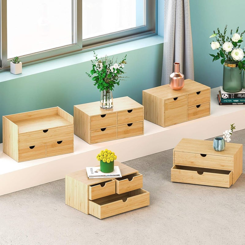 Wisuce Bamboo Desk Drawer Organizer, 2 Drawer Desktop Organizer with Drawers Tabletop Storage Organization Box for Office Home Toiletries Supplies Vanity, No Assembly Required - Image 5