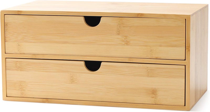 Wisuce Bamboo Desk Drawer Organizer, 2 Drawer Desktop Organizer with Drawers Tabletop Storage Organization Box for Office Home Toiletries Supplies Vanity, No Assembly Required - Image 1