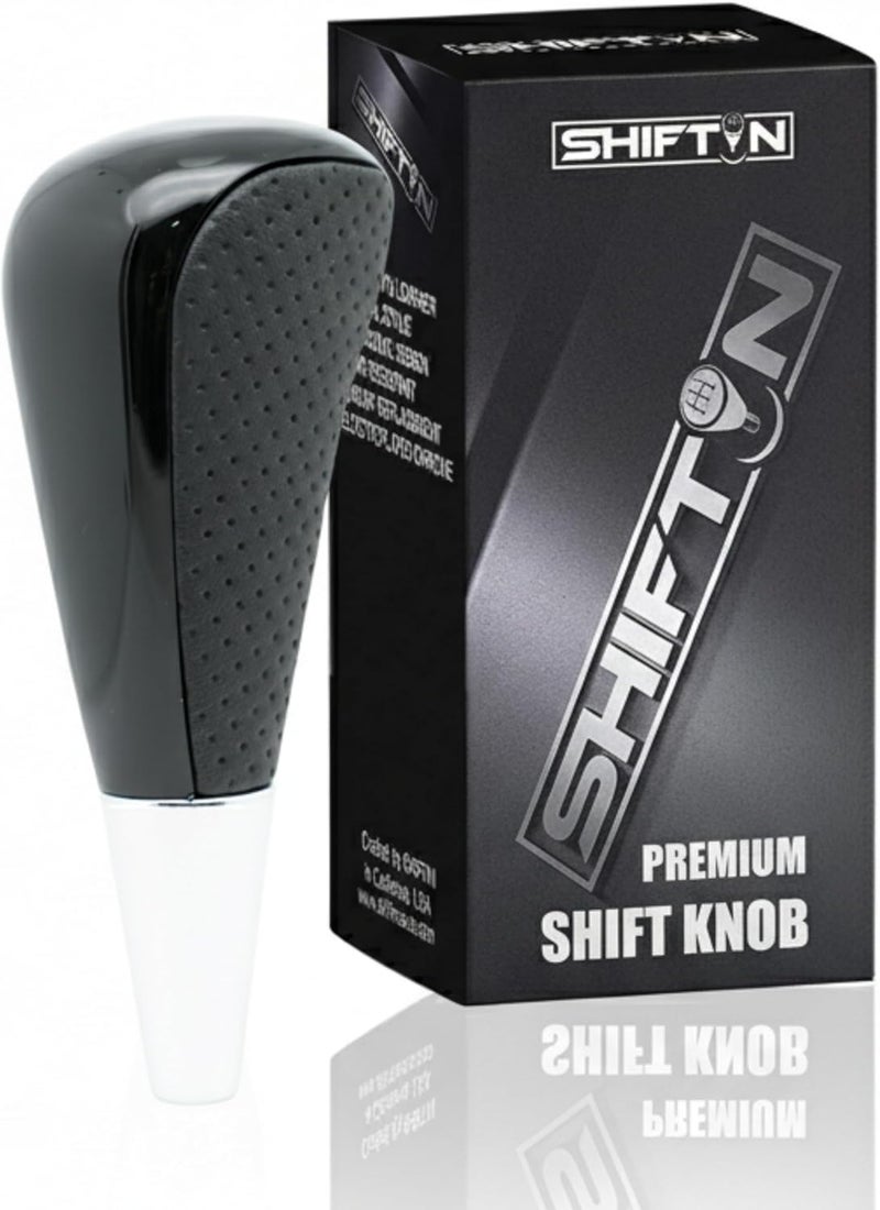 SHIFTIN Gear Shift Knob Shifter fit for Toyota 4Runner Sequoia Land Cruiser Highlander Tundra Prius-C and Lexus LX-470 LX570 LS-400 LS430 RX330 RX-350 RX400h (Punched Black Leather/Piano Black) - Image 1