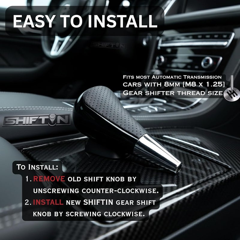 SHIFTIN Gear Shift Knob Shifter fit for Toyota 4Runner Sequoia Land Cruiser Highlander Tundra Prius-C and Lexus LX-470 LX570 LS-400 LS430 RX330 RX-350 RX400h (Punched Black Leather/Piano Black) - Image 4