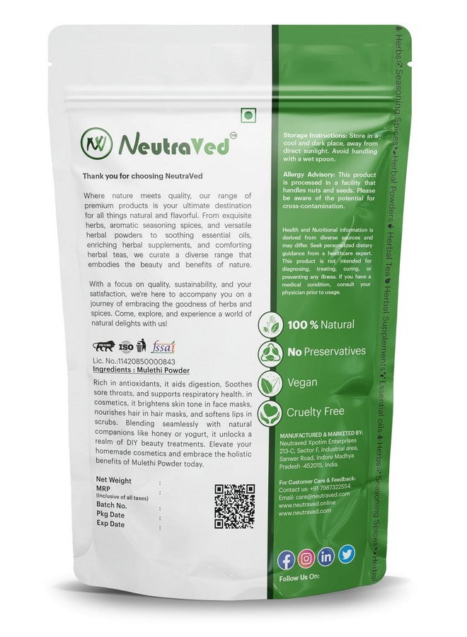 NeutraVed Mulethi Powder 100g | Natural Licorice Root Powder for Eating, Throat Comfort, Skin & Hair Care | Yashtimadhu Powder for Multiple Uses | 100% Natural Grade Licorice Powder- 100g - Image 5