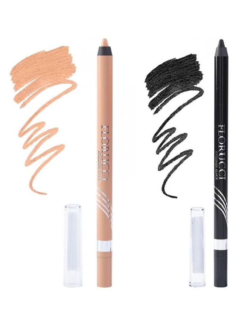 فلوروتشي طقم كحل لتحديد العين باللون الأسود والبيج - تركيبة كريمية ممتازة لتحديد العيون المتألق والدقيق مع أداء مقاوم للماء ويدوم طويلاً، قطعتان - Image 1