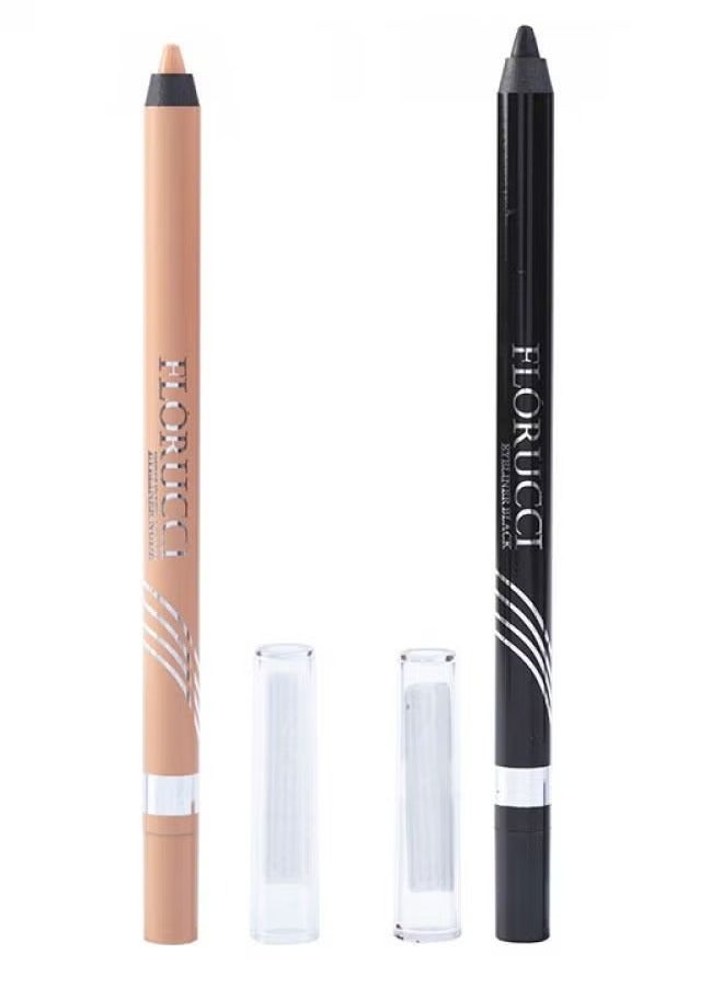 فلوروتشي طقم كحل لتحديد العين باللون الأسود والبيج - تركيبة كريمية ممتازة لتحديد العيون المتألق والدقيق مع أداء مقاوم للماء ويدوم طويلاً، قطعتان - Image 2