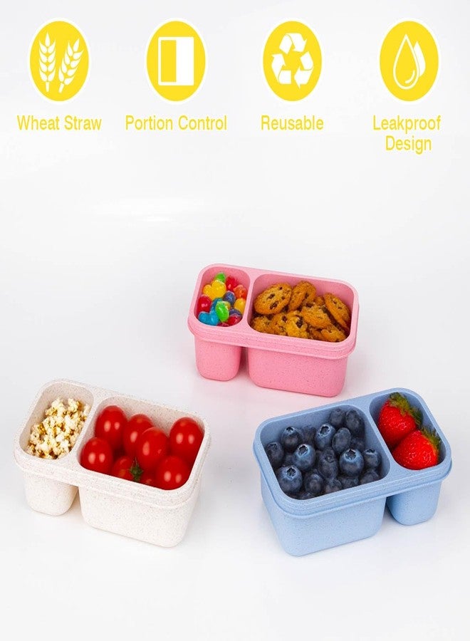 DOSEWART 2-Compartment Reusable Snack Containers with Lids, Wheat Straw Reusable Snack Packs for Food Storage Meal Prep On-the-Go Snacking(3Pack) - Image 4
