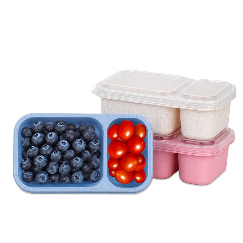 DOSEWART 2-Compartment Reusable Snack Containers with Lids, Wheat Straw Reusable Snack Packs for Food Storage Meal Prep On-the-Go Snacking(3Pack) - Image 1