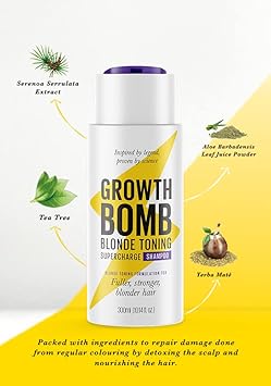 Growth Bomb Blonde Toning Supercharge Shampoo 300ml For fuller stronger blonder hair Yerba Mat Natural Ingredients Stimulates Growth - Image 4