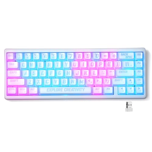 HITIME XVX M67 Wireless 60% Percent Keyboard, QMK/VIA Topographic Gaming Keyboard, Tri-Mode Thocky Creamy Mechanical Key Board, Hot Swappable Gasket Mount RGB IMD Tech for Win/Mac, Miami Theme, White - Image 1