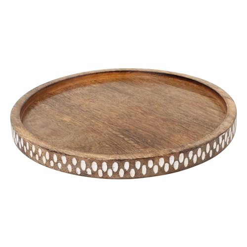SYSI HOME Wooden Tray for Serving | Dining Table Organizer | Decorative Tray for Home Decor | Tea Coffee Serving Tray 11 inch (Round) (Brown) - Image 4