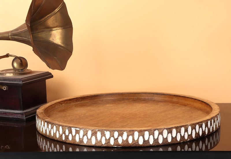 SYSI HOME Wooden Tray for Serving | Dining Table Organizer | Decorative Tray for Home Decor | Tea Coffee Serving Tray 11 inch (Round) (Brown) - Image 5