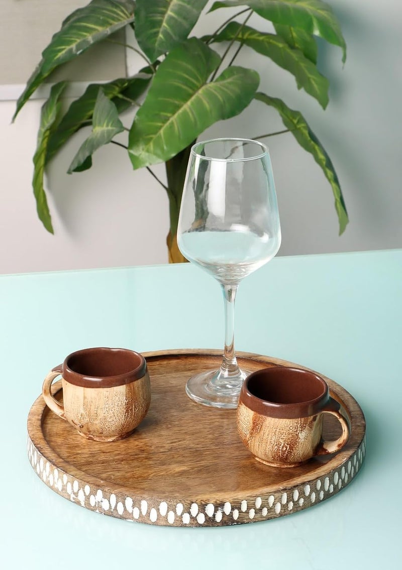 SYSI HOME Wooden Tray for Serving | Dining Table Organizer | Decorative Tray for Home Decor | Tea Coffee Serving Tray 11 inch (Round) (Brown) - Image 3
