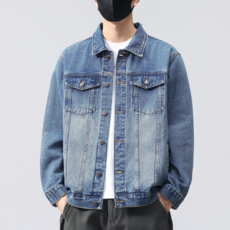 Men's Vintage Denim Jacket - Slim Fit, Color-Block, Long Sleeve, Cotton - Image 1