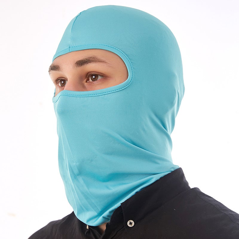 Generic Summer riding mask Ice Silk headgear sunscreen dustproof full face neck protection headgear bicycle electric car inner liner Cap TT-09 sky blue