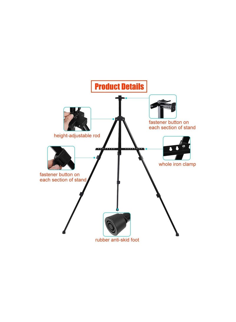 GGOOT Painting Easel, Portable Foldable Metal Painting Sketch Easel 10cm to 85cm Adjustable Height Tripod Stand Poster Board Display Easel for Artist Painters - Image 4