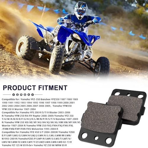 Yerbay Rear Brake Pads for Yamaha Banshee 350 YFZ350 1987-2009/Wolverine 350 YFM350 1995-2004/Blaster 200 YFS200 2003-2006/Raptor 250 YFM250 2008-2009 for Kawasaki KEF300 Lakota Sport 2001-2003 KFX450 - Image 4