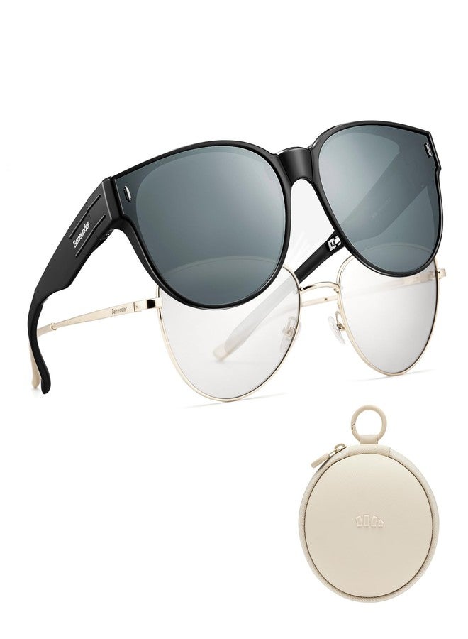 BENEUNDER Polarized Fit Over Sunglasses for Womens & Men, Retro Round Lightweight Folding Sunglasses for Nearsightedness - Image 1