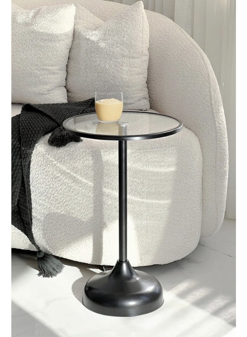 ليفينج طاولة خدمة زجاج بقاعدة  استيل اسود 52X35 سم