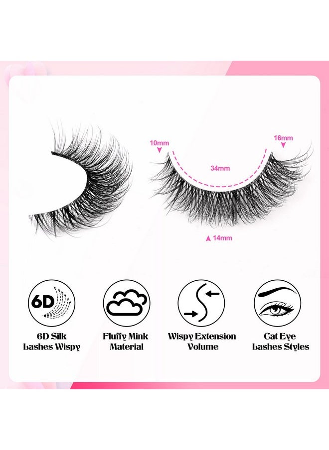 wiwoseo - Natural Wispy Fluffy Lashes With Glue Cat Eyes Mink Lashes Clear Band Eyelashes With Glue Kit Russian Strip Lashes Natural Look False Eyelashes Extension Strip Lashes D Curly 7 Pairs Pack - Image 1