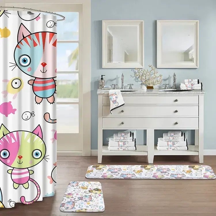 Bluejw Cute 3 Piece Non Slip Bath Mat Rug With Waterproof Shower Curtain Set for Bathroom - Image 5