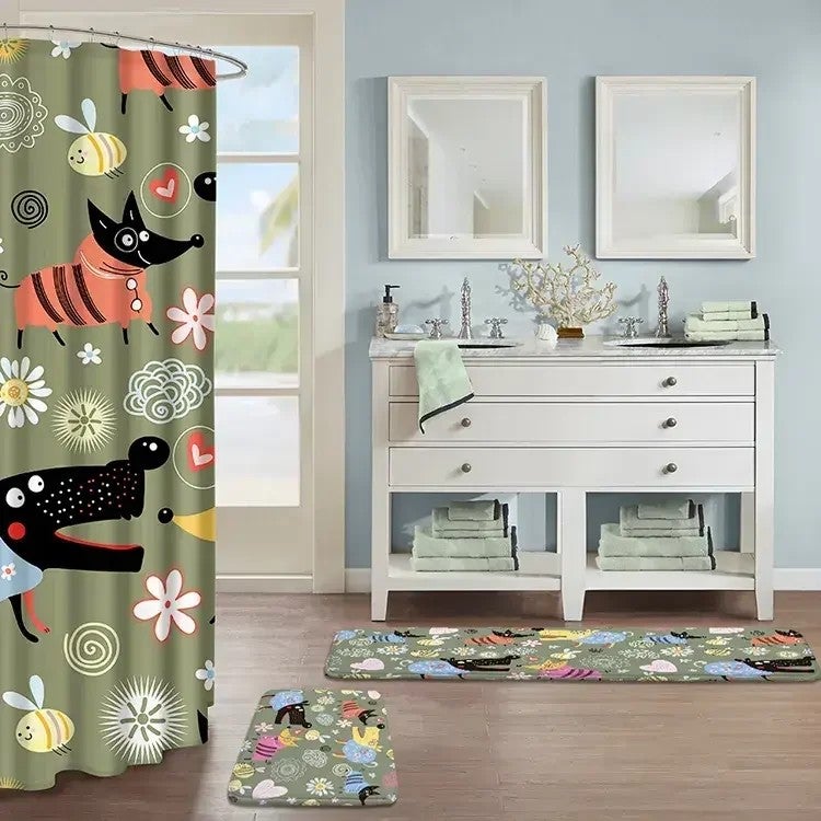 Bluejw Cute 3 Piece Non Slip Bath Mat Rug With Waterproof Shower Curtain Set for Bathroom - Image 4
