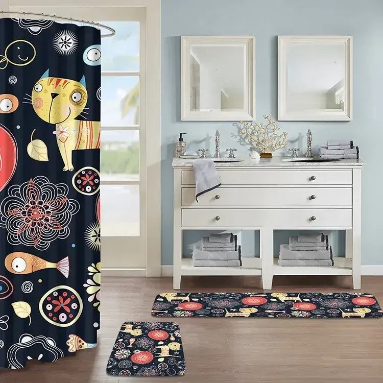 Bluejw Cute 3 Piece Non Slip Bath Mat Rug With Waterproof Shower Curtain Set for Bathroom - Image 3