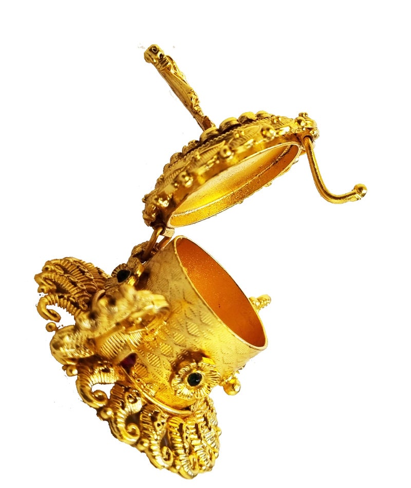 ADZOY Premium Handcrafted Radhe Krishna on top with Peacock Dancing (Set of 2) for Wedding | Haldi | Sindoor | Kumkum | Chandan | Dabbi Handmade Pure Brass Material Box - Image 5