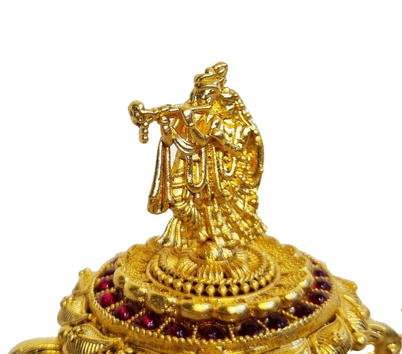 ADZOY Premium Handcrafted Radhe Krishna on top with Peacock Dancing (Set of 2) for Wedding | Haldi | Sindoor | Kumkum | Chandan | Dabbi Handmade Pure Brass Material Box - Image 4